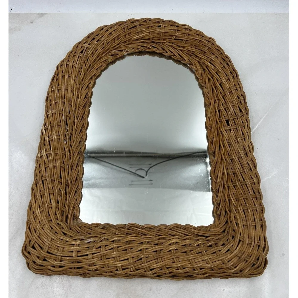 Vintage Woven Wicker Mirror Arched Wall Boho Coastal Cottagecore Home Decor